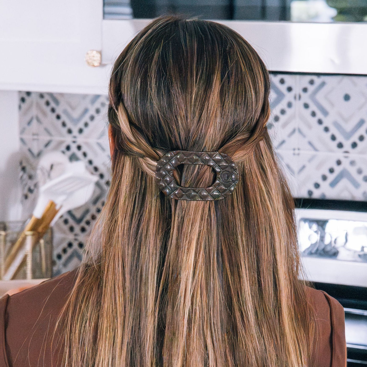 Truly Taupe Quilted Small Flat Round Hair Clip