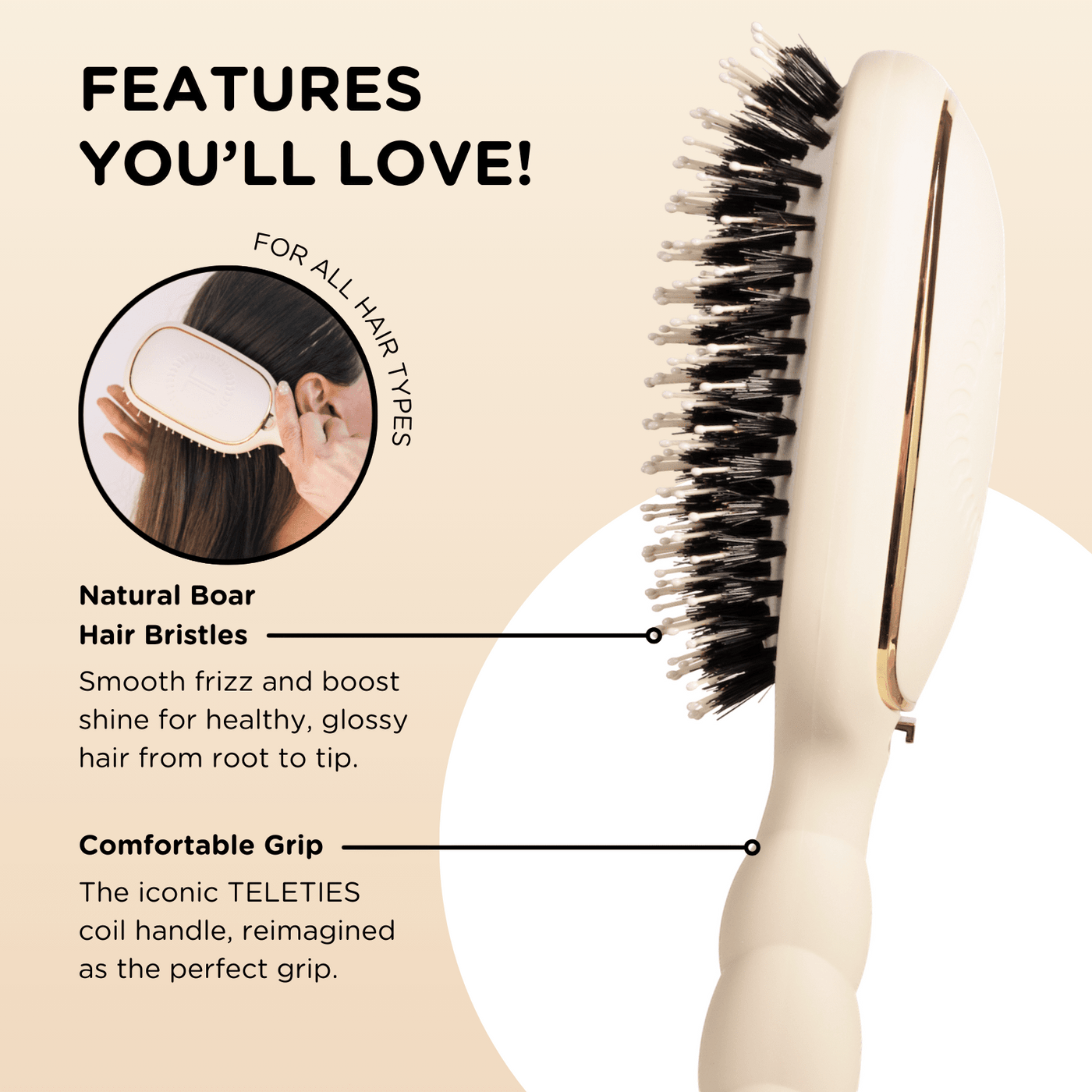 Boar Bristle Hair Brush - Tan