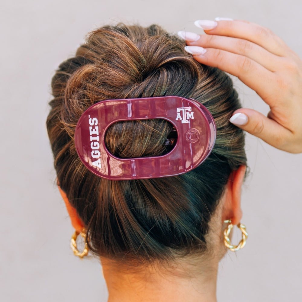 Gig' Em! Large Flat Round Hair Clip