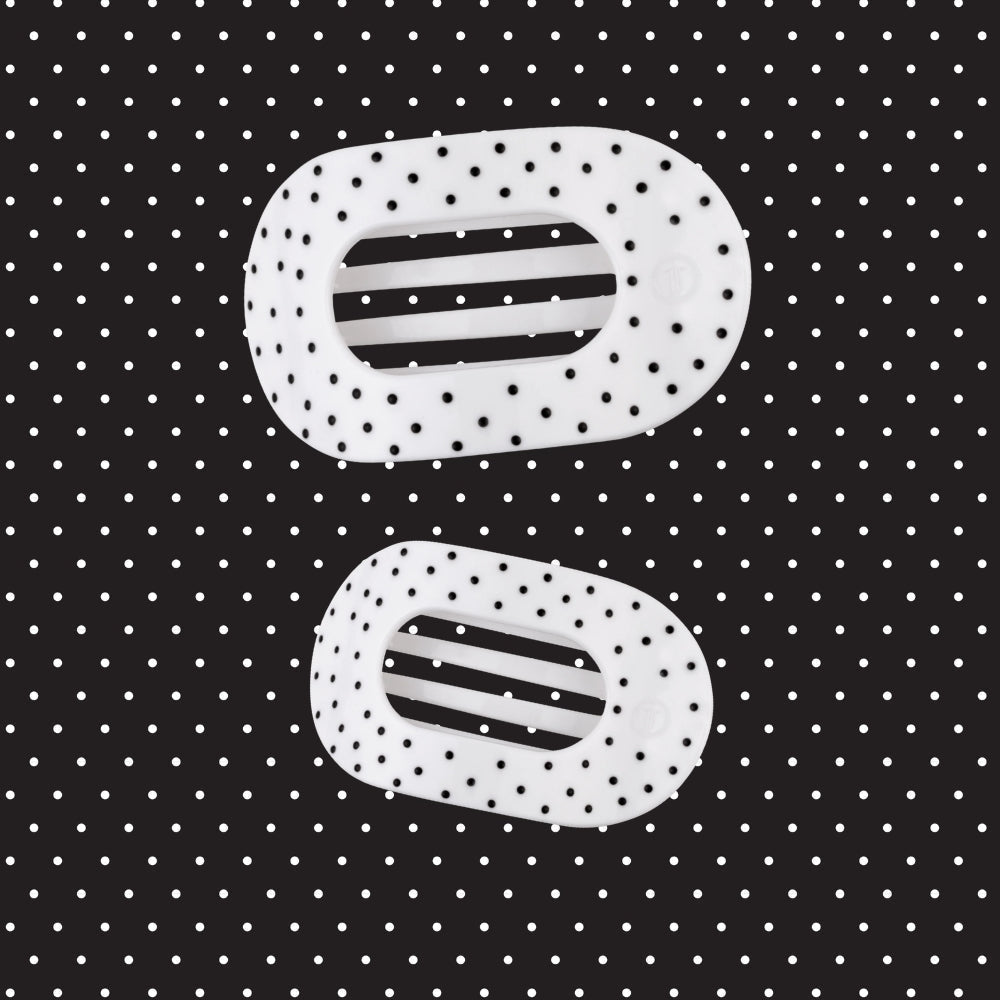 White Polka Dot Party Medium Flat Round Hair Clip
