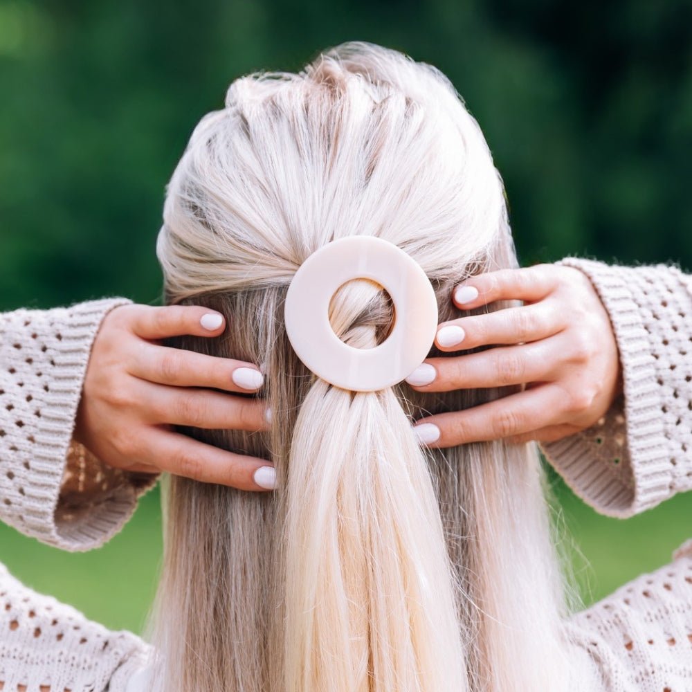 Almond Beige Small Flat Circle Hair Clip