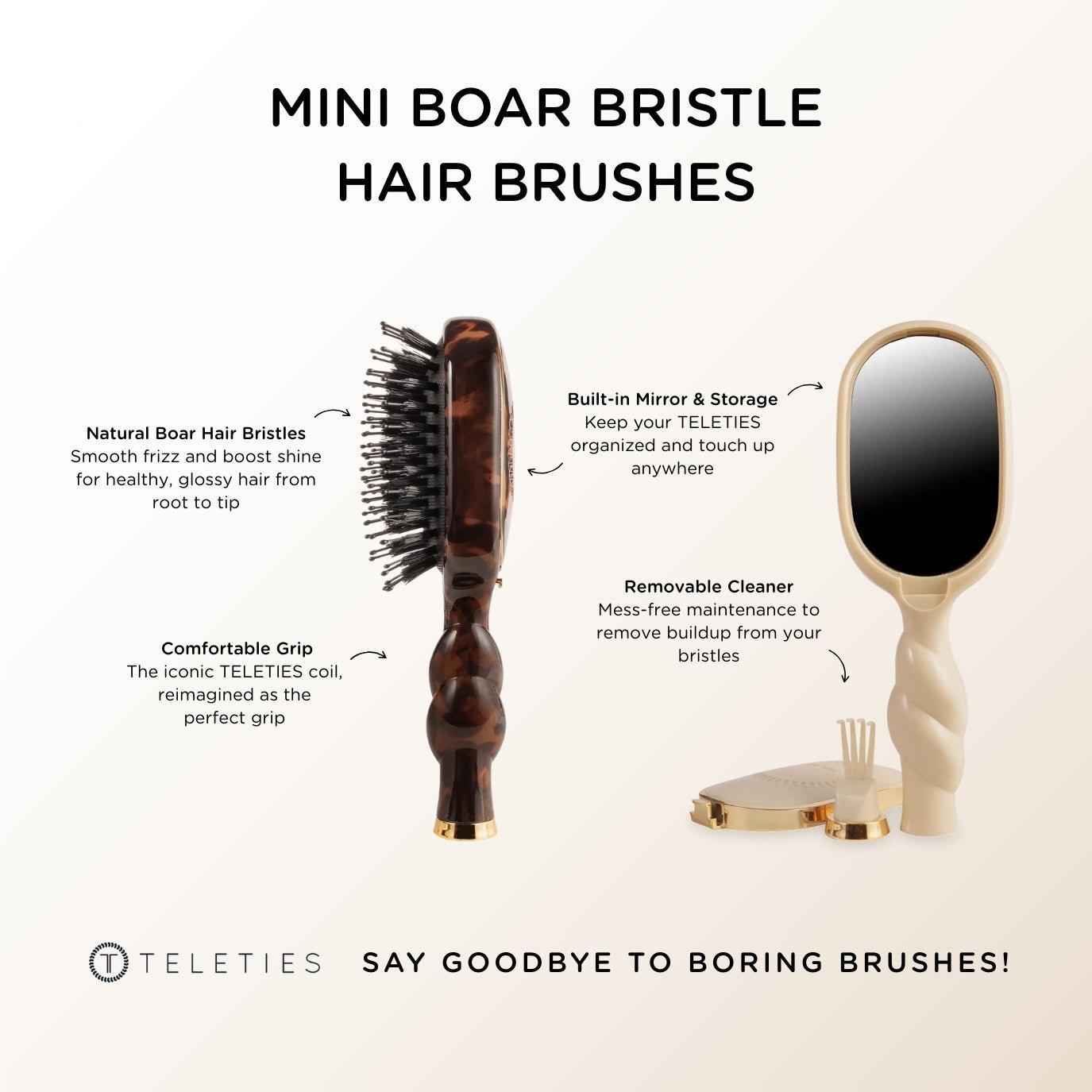 Mini Boar Bristle Hair Brush - Tan