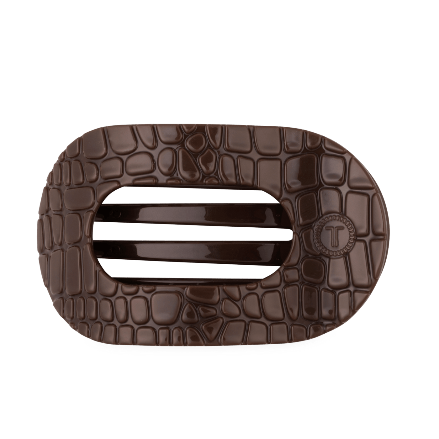 Brown Crocodile Large Flat Round Hair Clip
