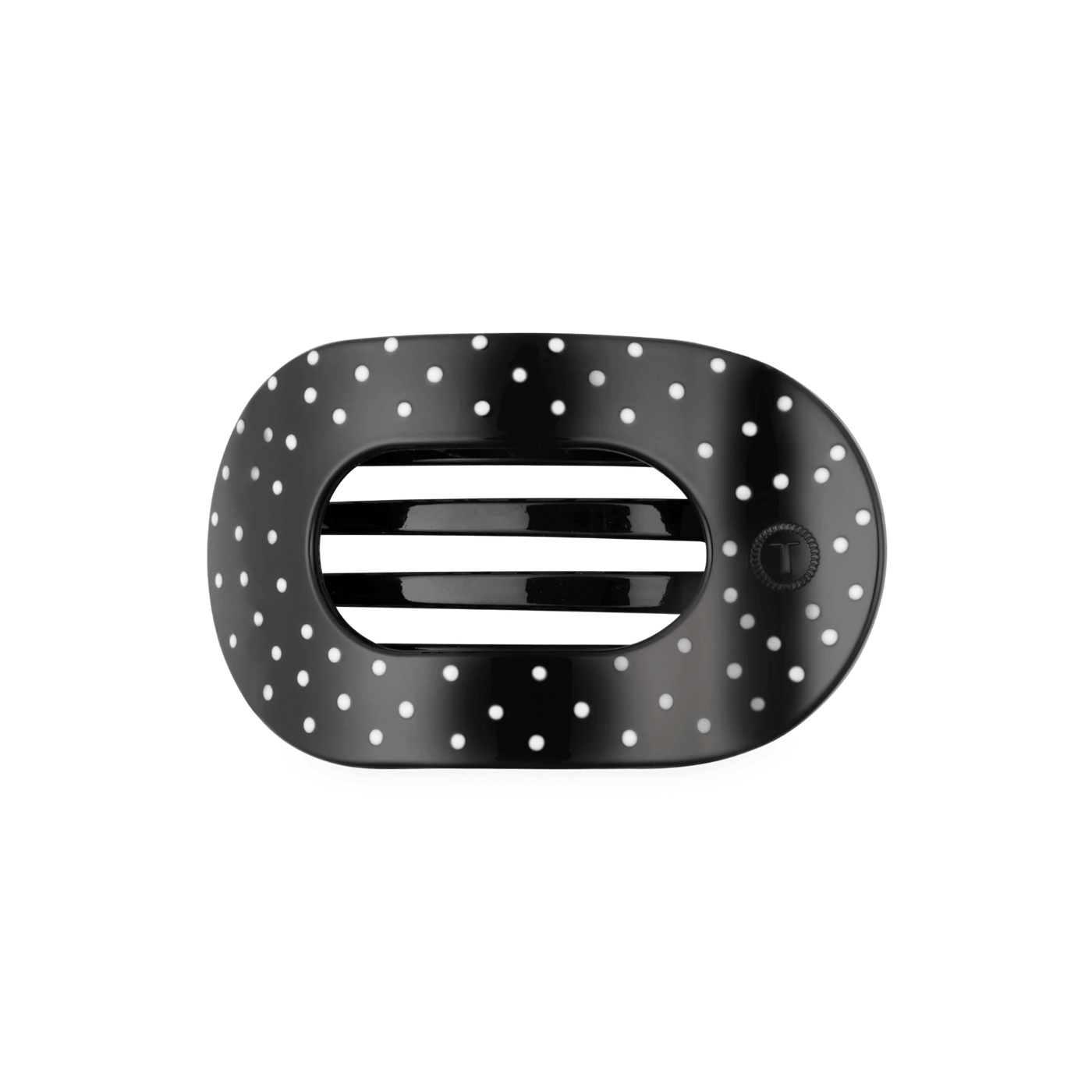 Black Polka Dot Party Medium Flat Round Hair Clip