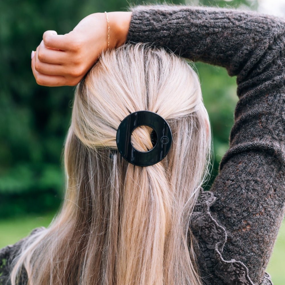 Jet Black Small Flat Circle Hair Clip