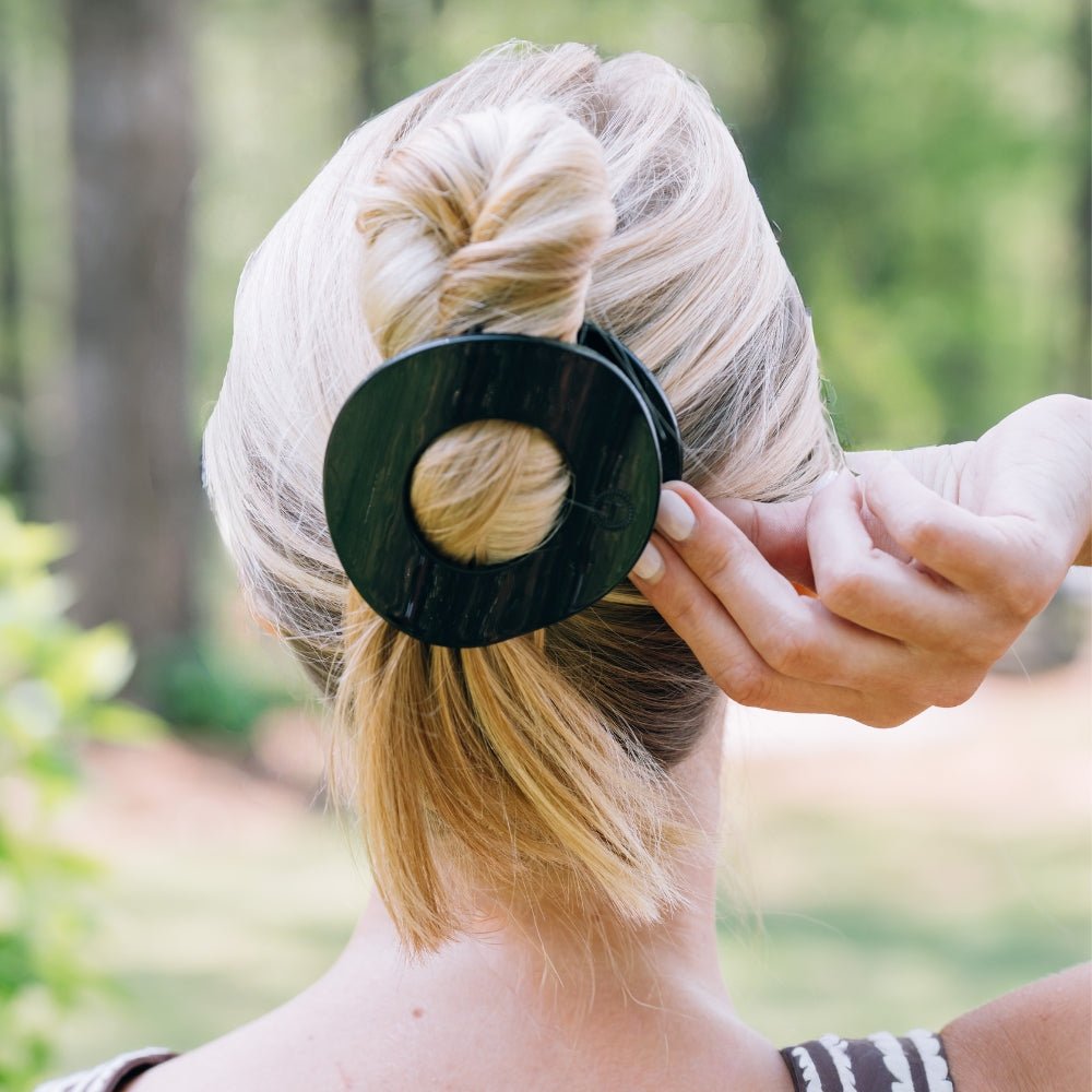 Jet Black Large Flat Circle Hair Clip