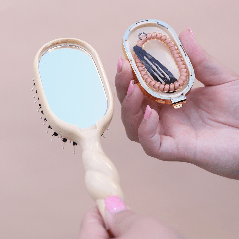 Mini Boar Bristle Hair Brush - Tan
