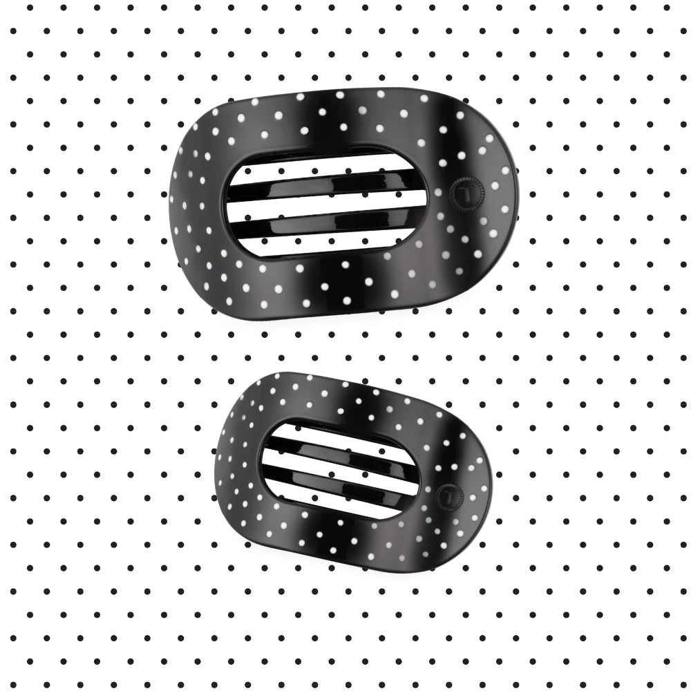 Black Polka Dot Party Large Flat Round Hair Clip