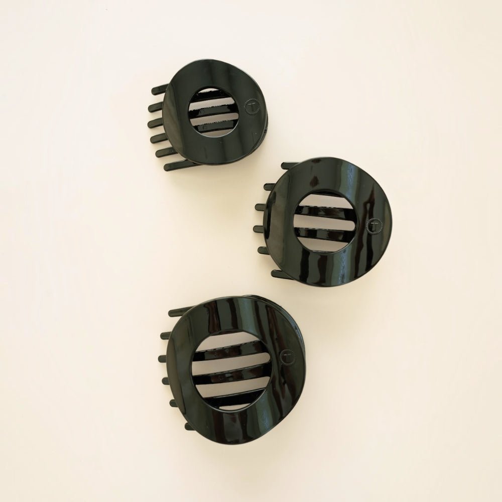Jet Black Small Flat Circle Hair Clip