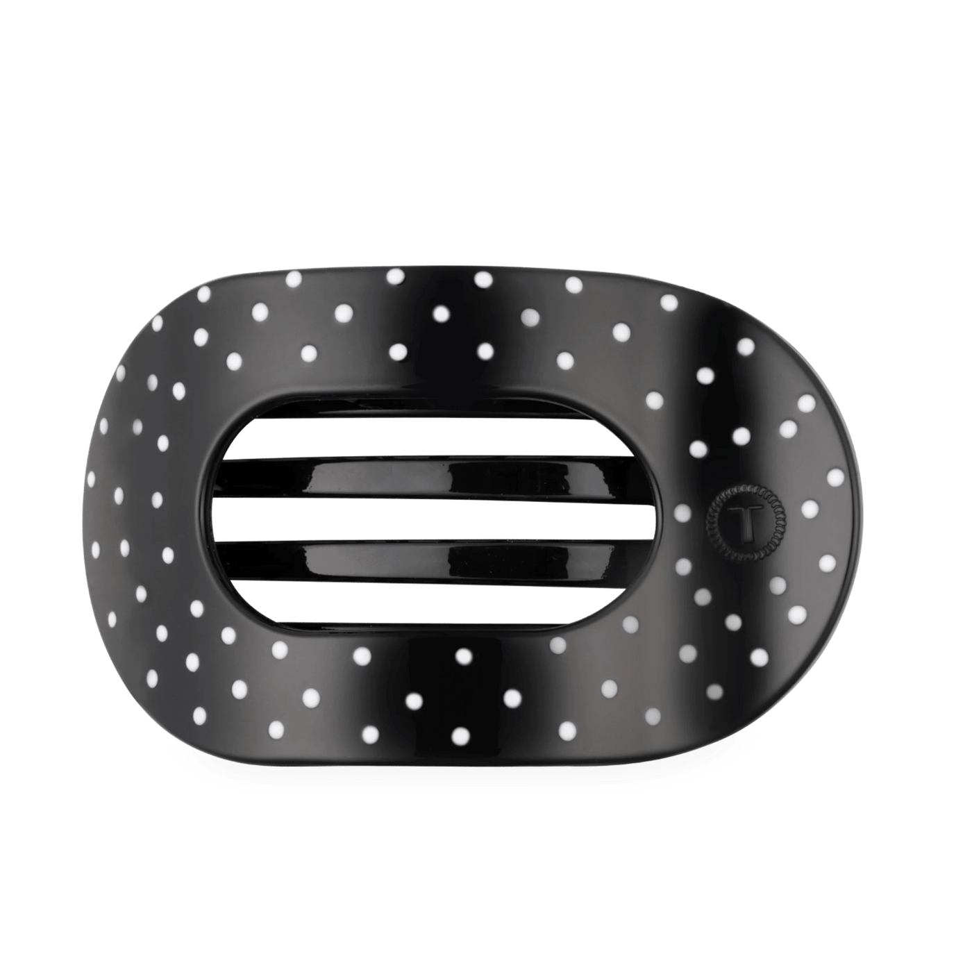 Black Polka Dot Party Large Flat Round Hair Clip