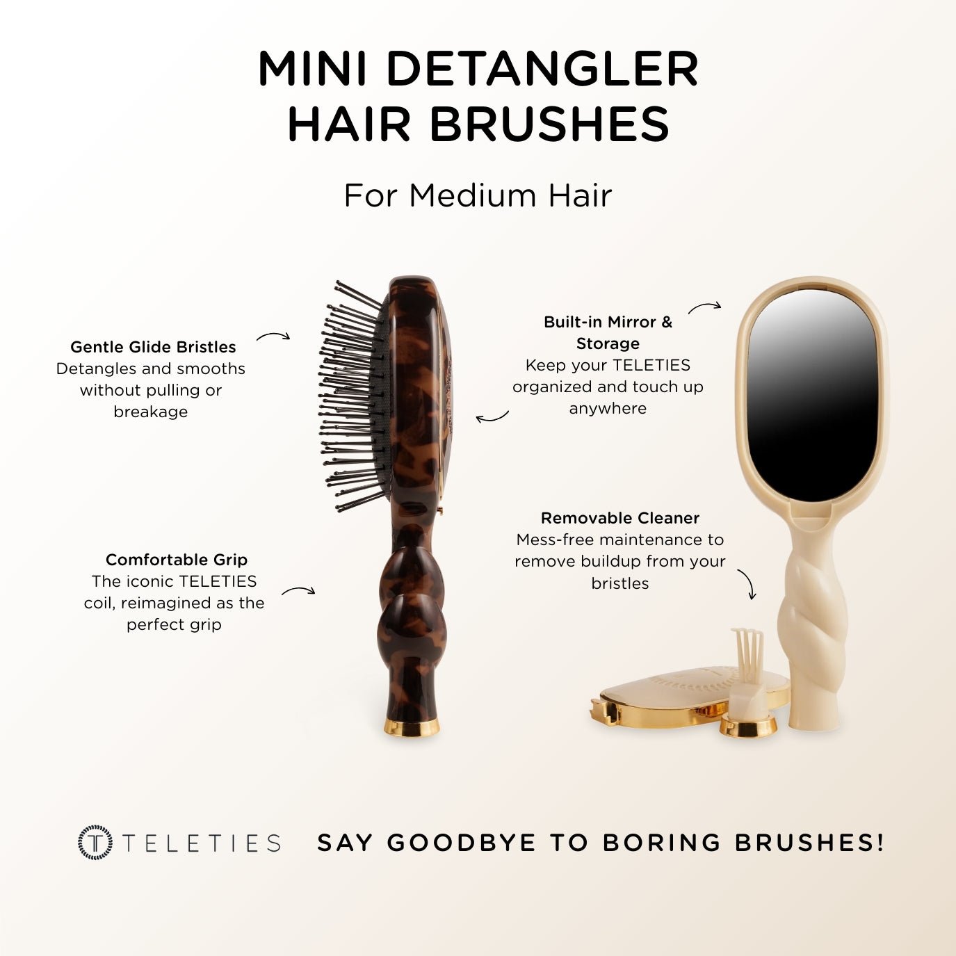 Mini Detangler Hair Brush for Medium Hair - Jet Black