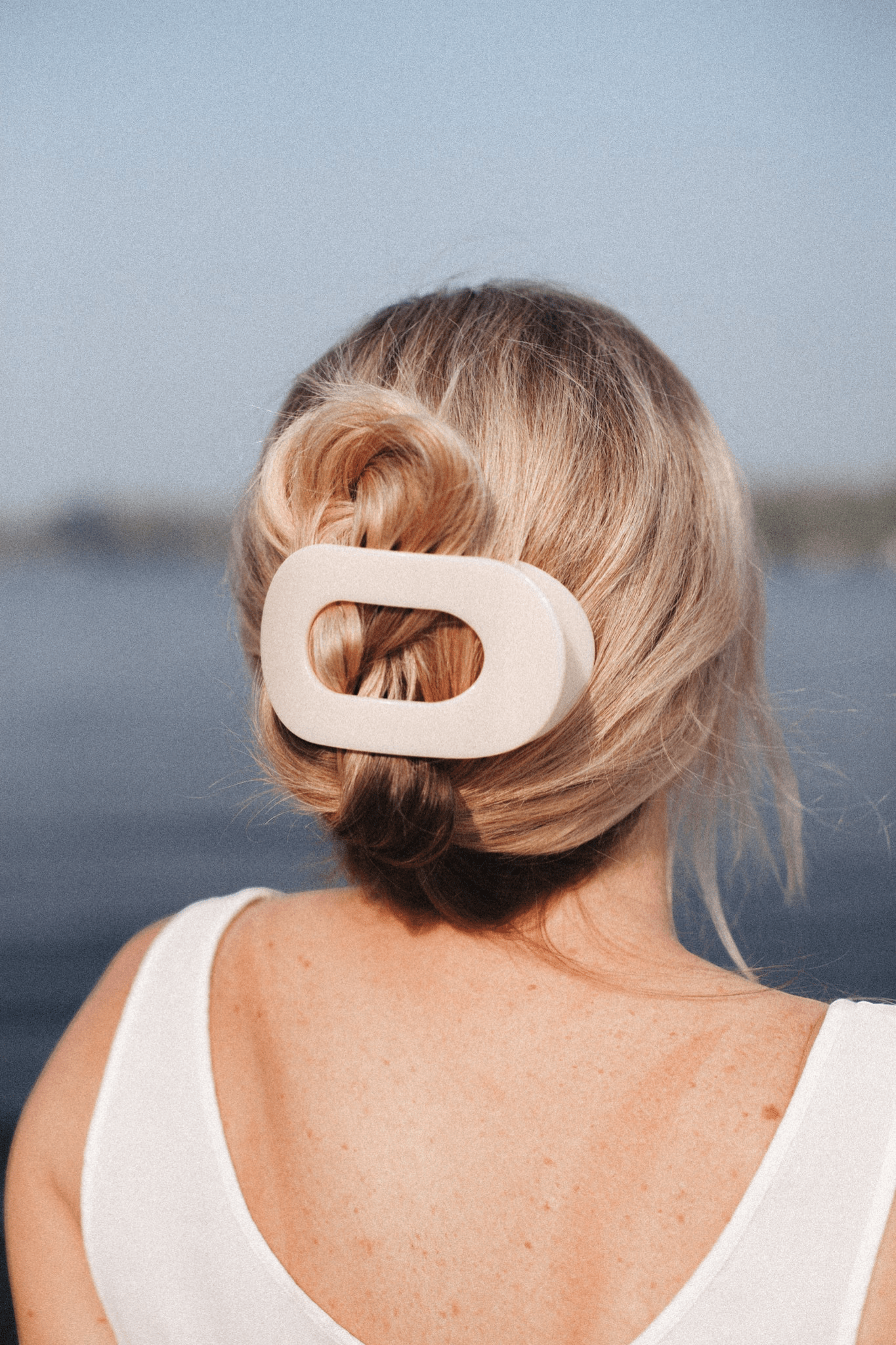 Almond Beige Large Flat Round Hair Clip