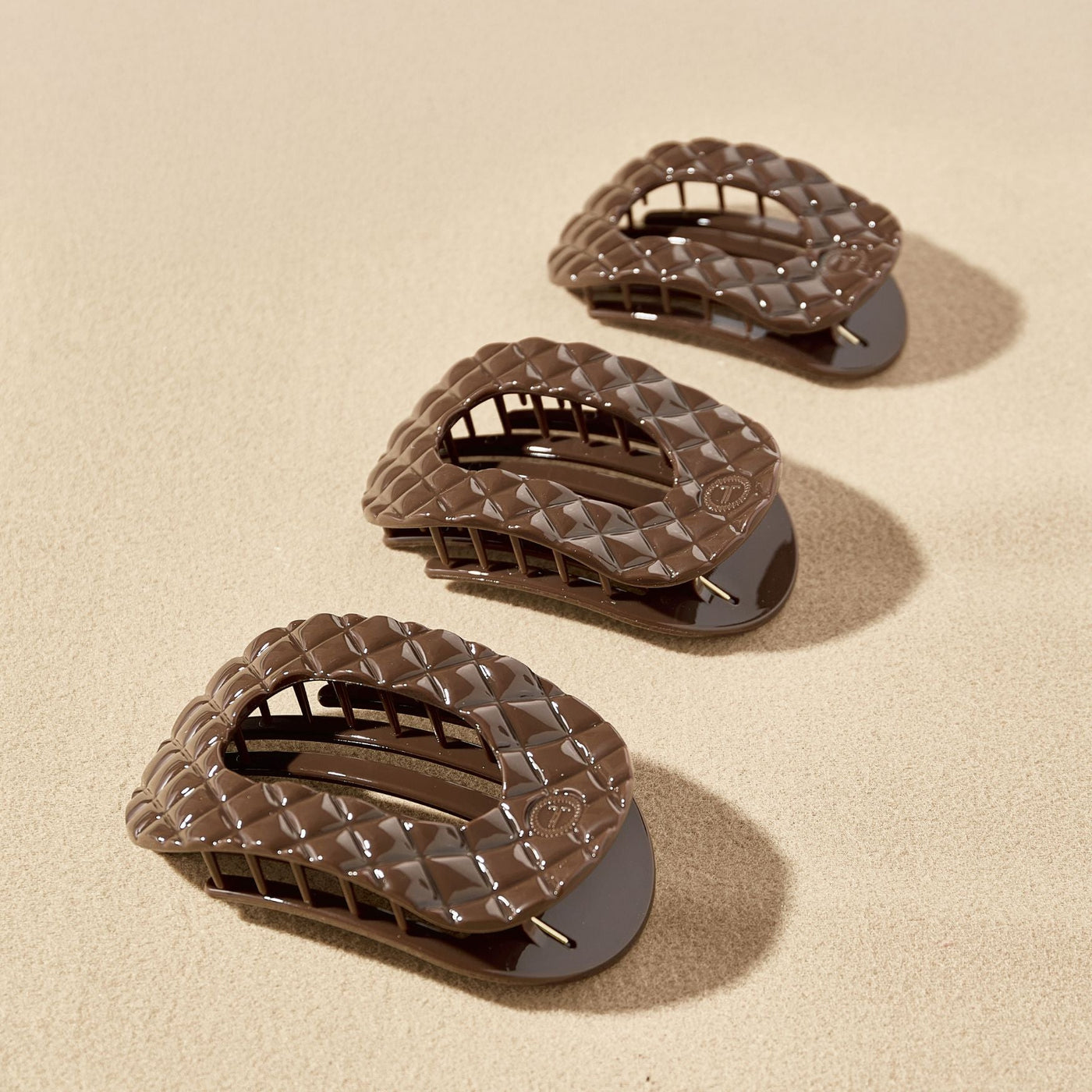 Truly Taupe Quilted Small Flat Round Hair Clip