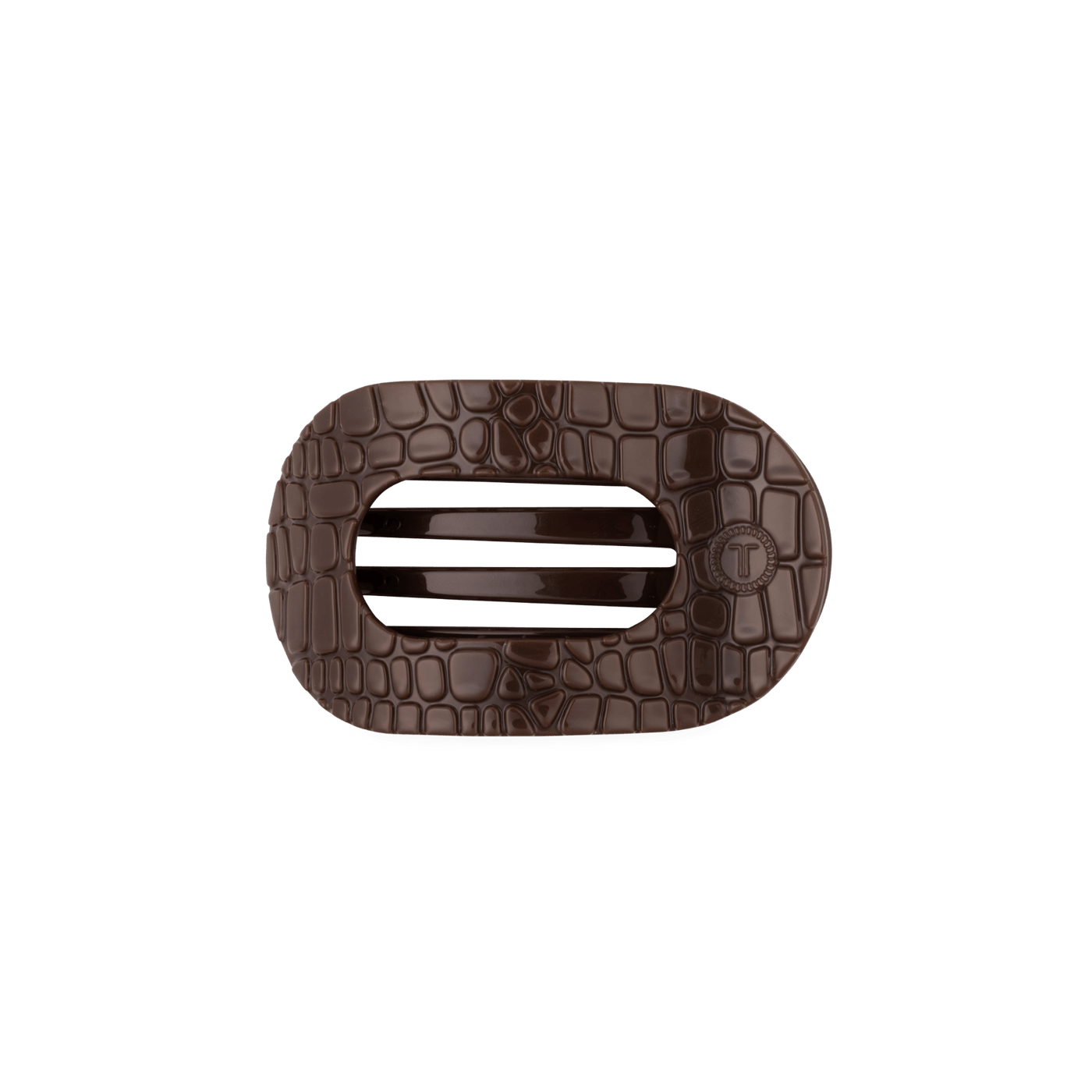 Brown Crocodile Small Flat Round Hair Clip