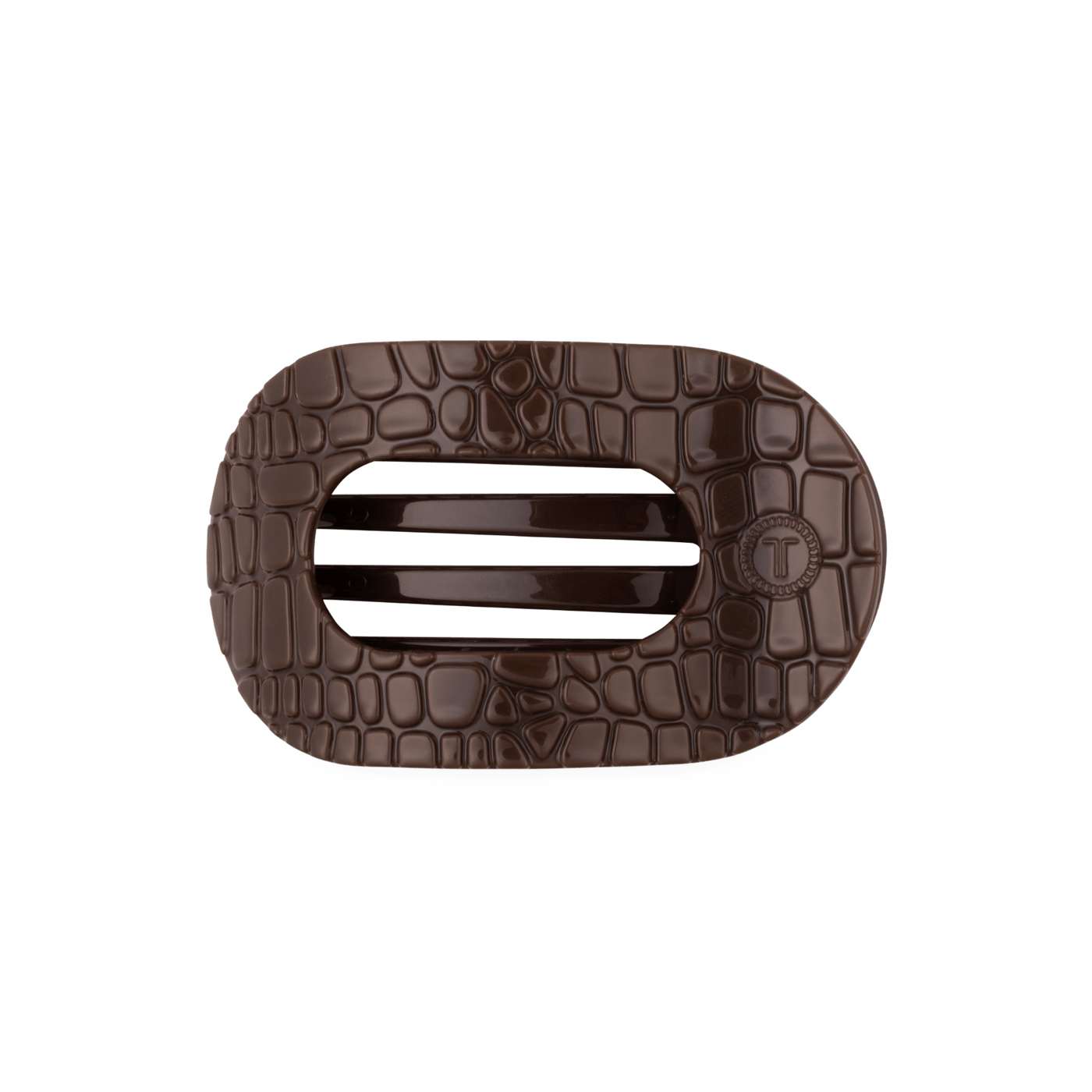 Brown Crocodile Medium Flat Round Hair Clip