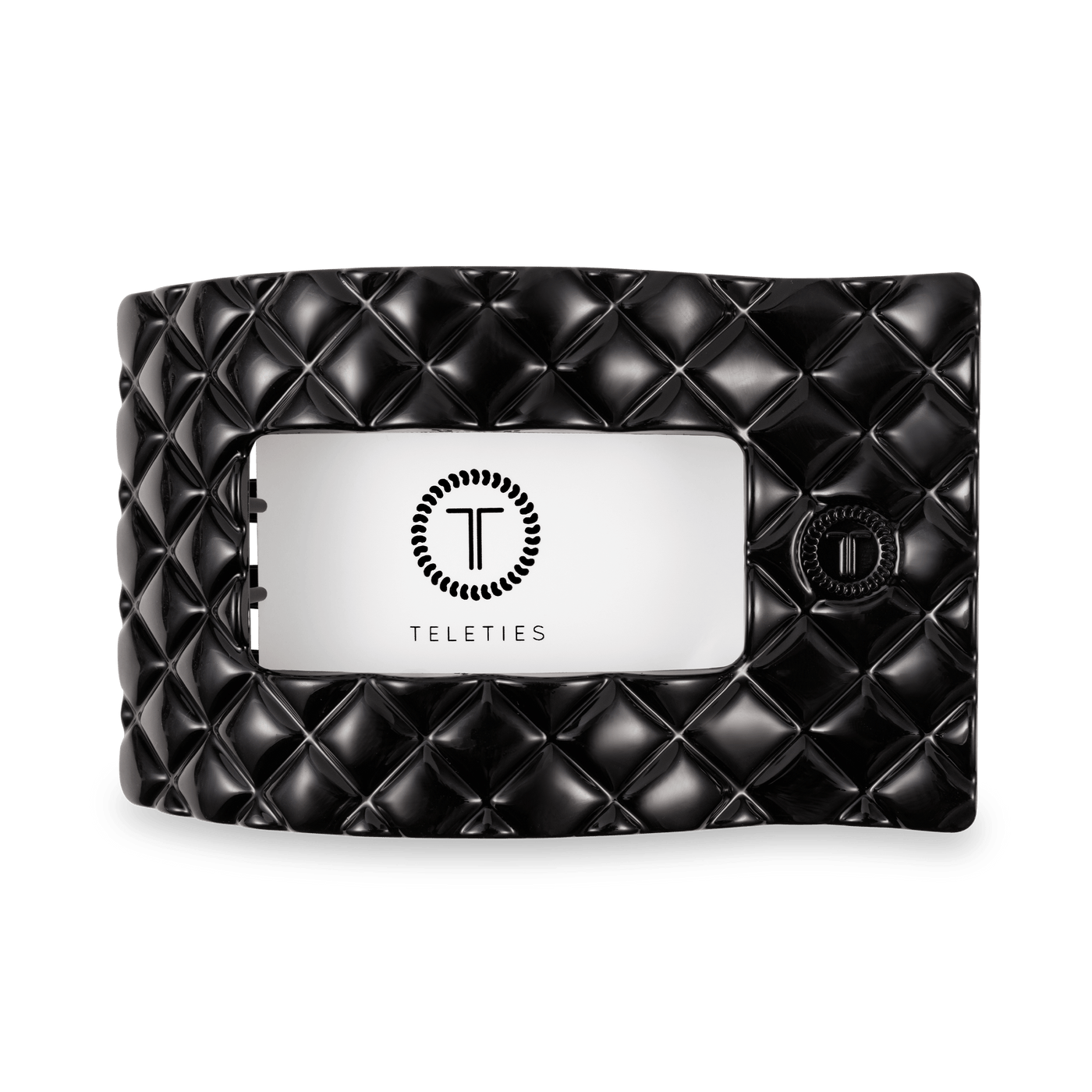 Jet Black Quilted Large Flat Rectangle Hair Clip