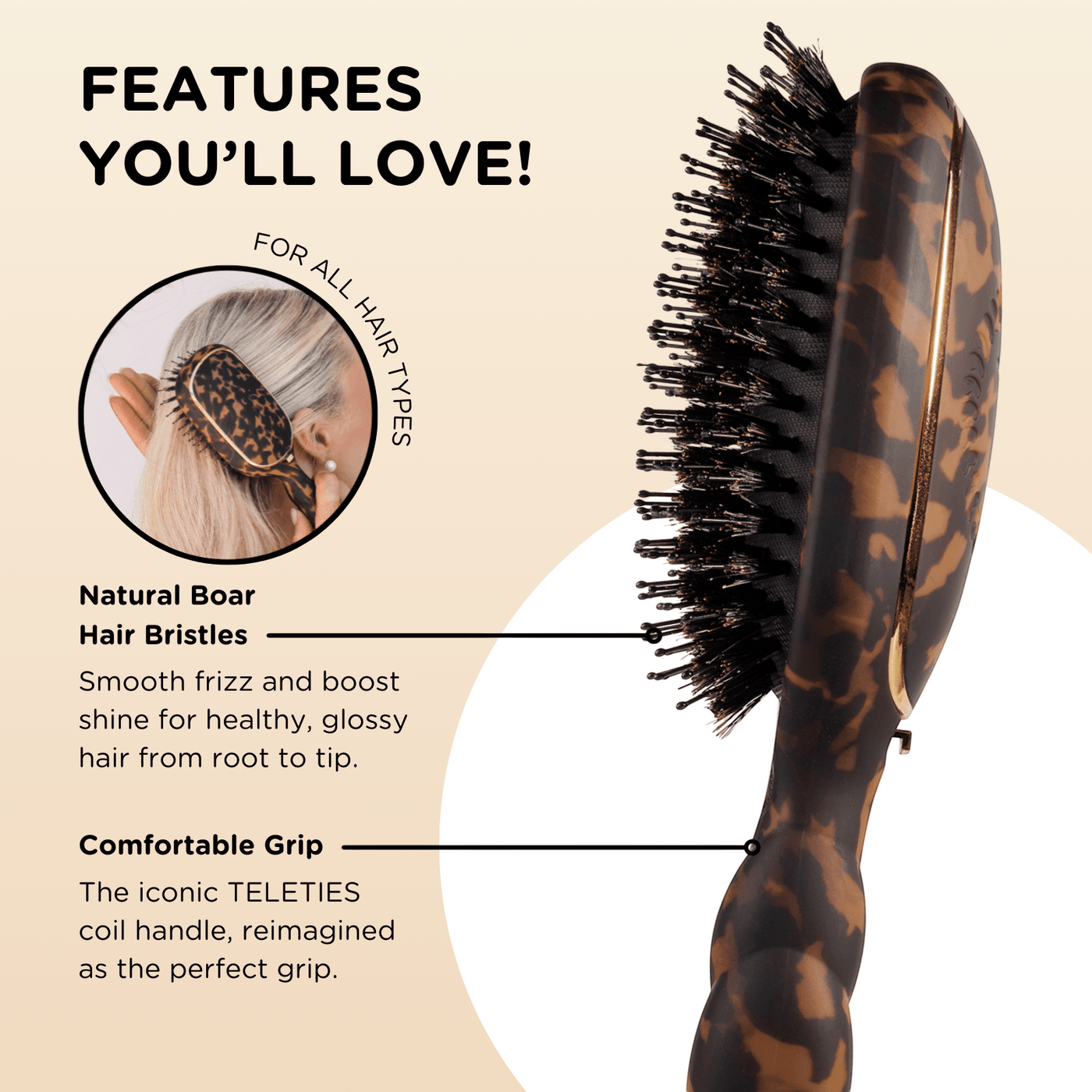 Boar Bristle Hair Brush - Tortoise