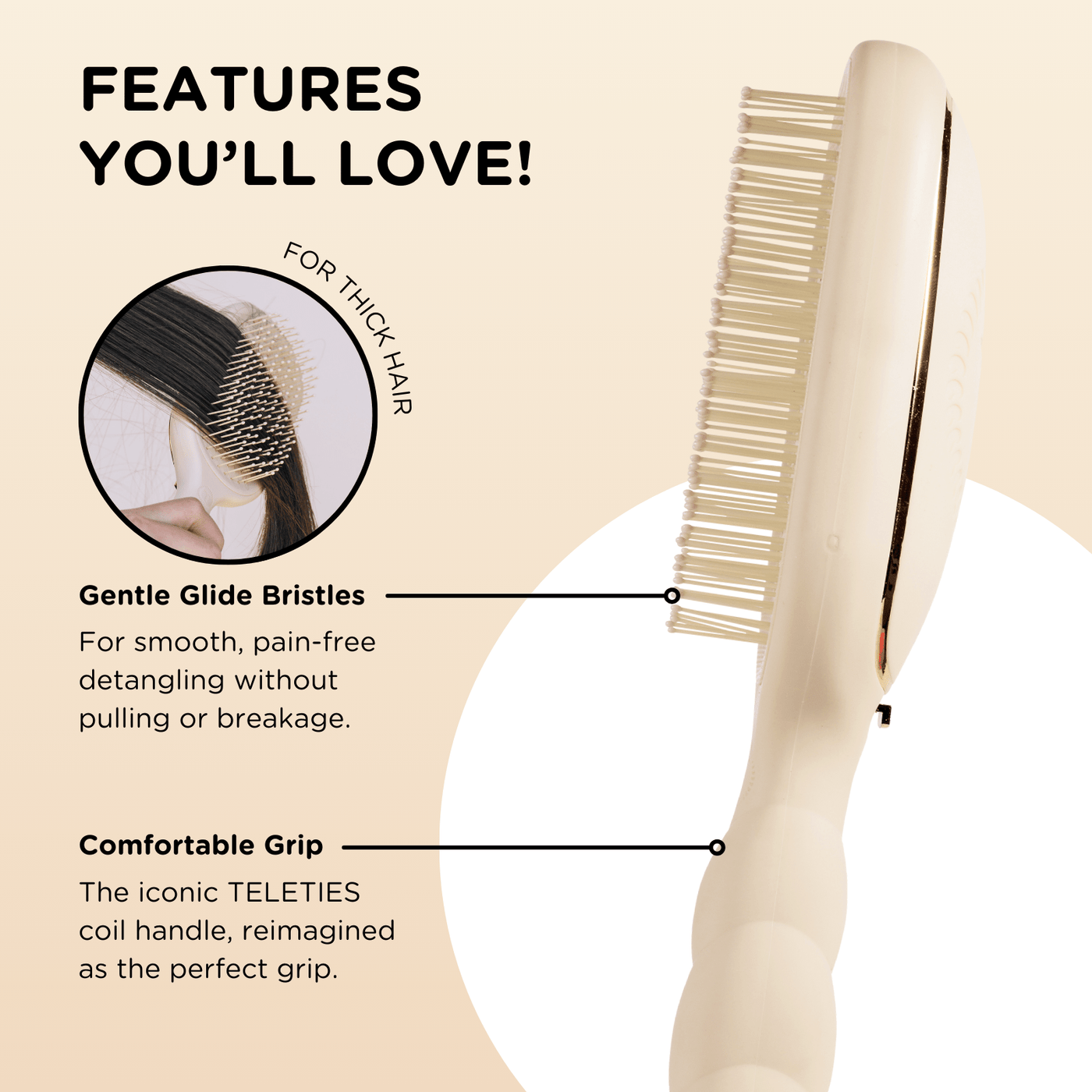 Detangler Hair Brush for Thick Hair – Tan